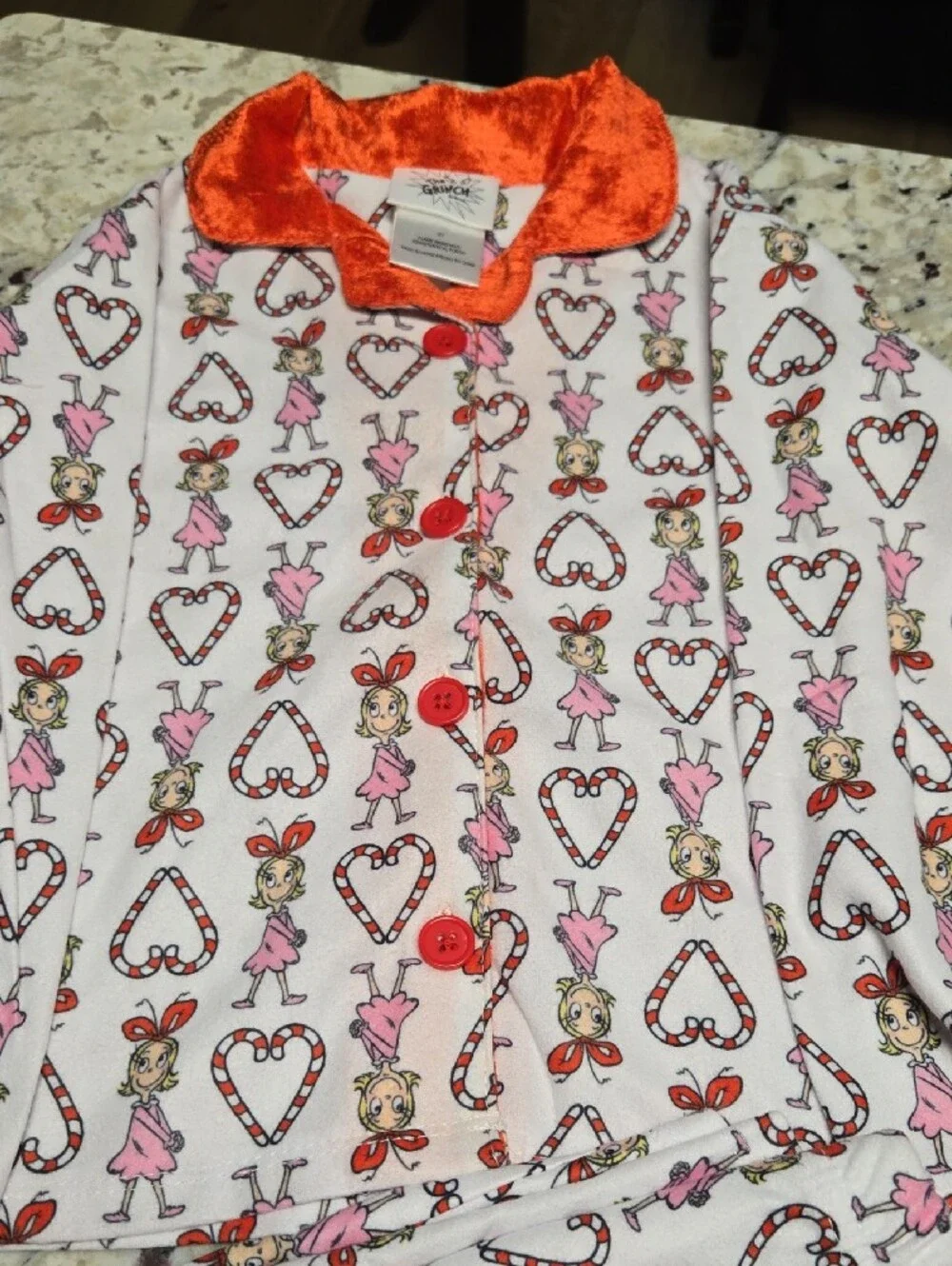 Komar Kids Pink Heart & Bow Print Pajama Set with Orange Collar
